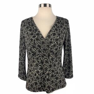 Nine West Brown Floral Faux Wrap Blouse Small